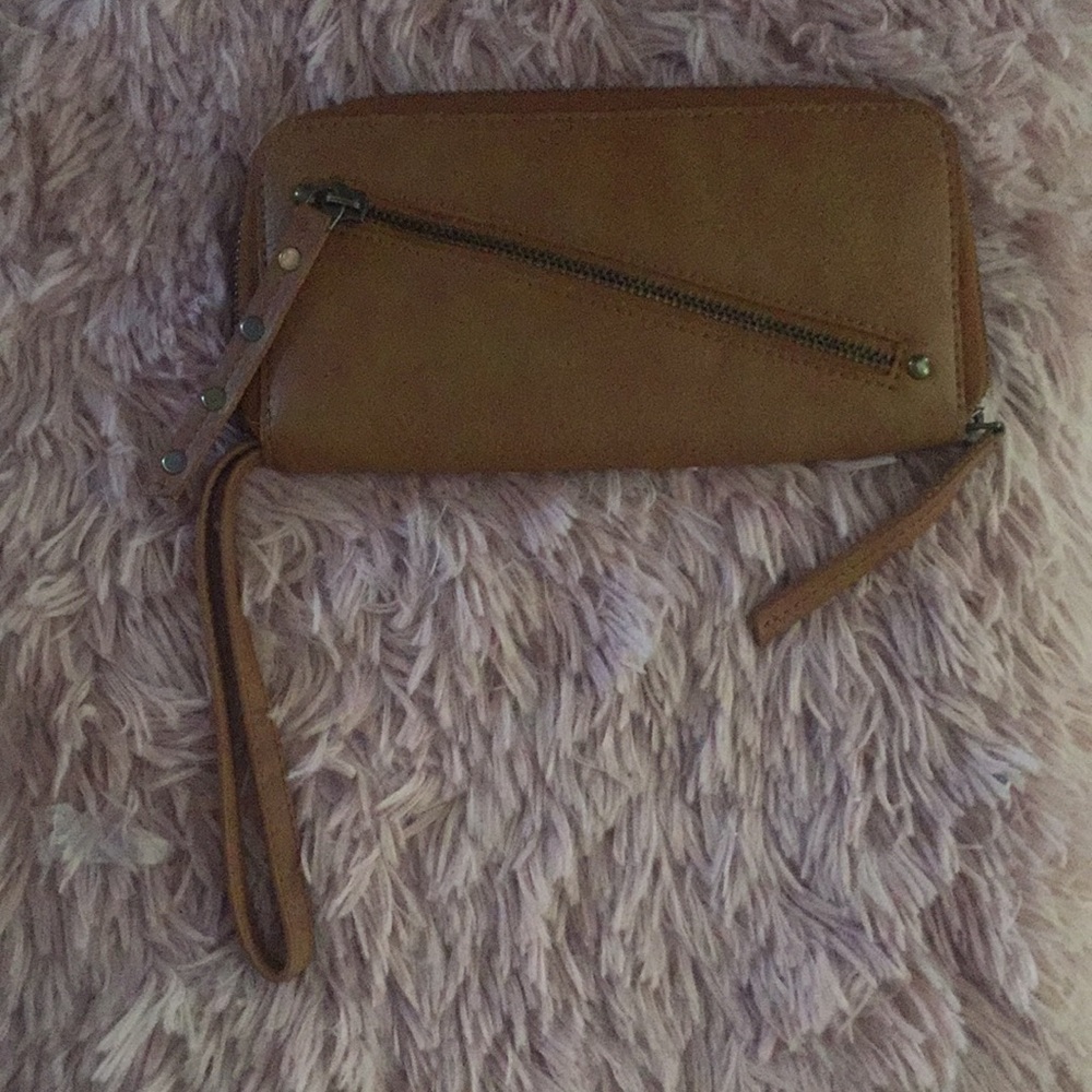 Free people vegan wallet w strap tan rust color